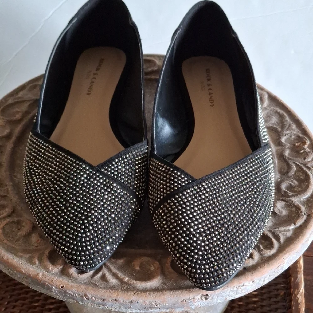 Rock & Candy Black Pointed Flats with Crystal Embellished Vamp